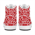 Red And White Heart Pattern Print High Top Leather Sneakers