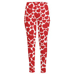 Red And White Heart Pattern Print High-Waisted Pocket Leggings