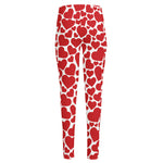 Red And White Heart Pattern Print High-Waisted Pocket Leggings