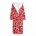 Red And White Heart Pattern Print Hooded Bathrobe