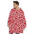 Red And White Heart Pattern Print Hoodie Blanket