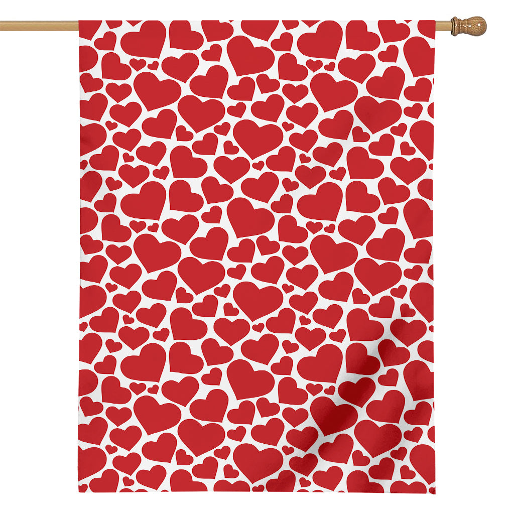Red And White Heart Pattern Print House Flag