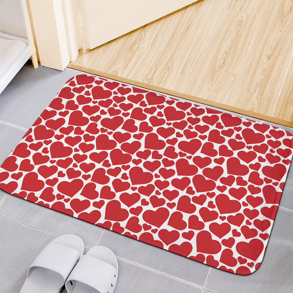Red And White Heart Pattern Print Indoor Door Mat