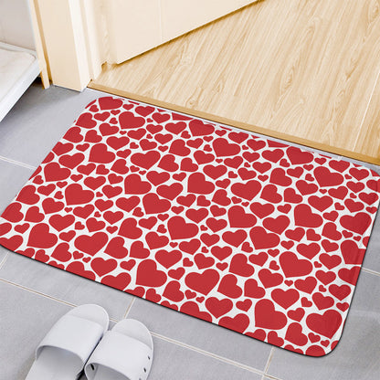 Red And White Heart Pattern Print Indoor Door Mat