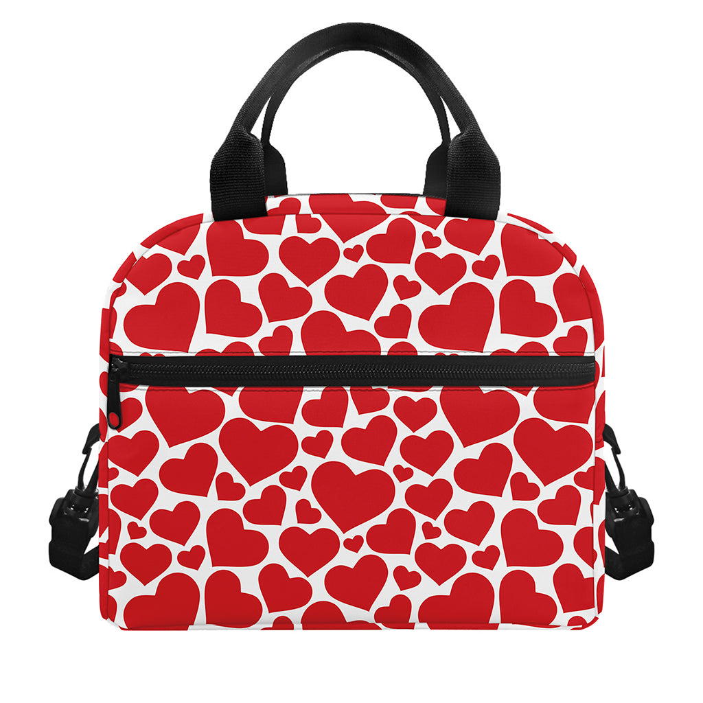 Red And White Heart Pattern Print Insulated Lunch Bag