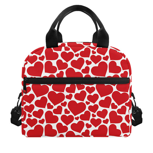 Red And White Heart Pattern Print Insulated Lunch Bag