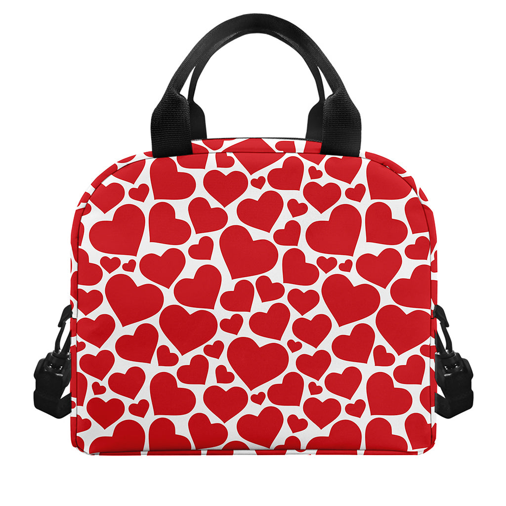 Red And White Heart Pattern Print Insulated Lunch Bag