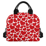Red And White Heart Pattern Print Insulated Lunch Bag