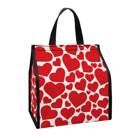 Red And White Heart Pattern Print Insulated Lunch Tote