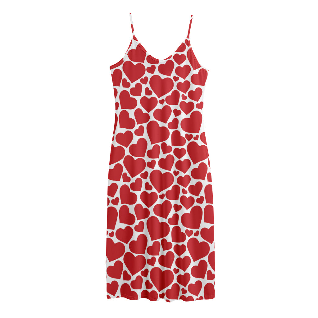 Red And White Heart Pattern Print Jersey Midi Cami Dress
