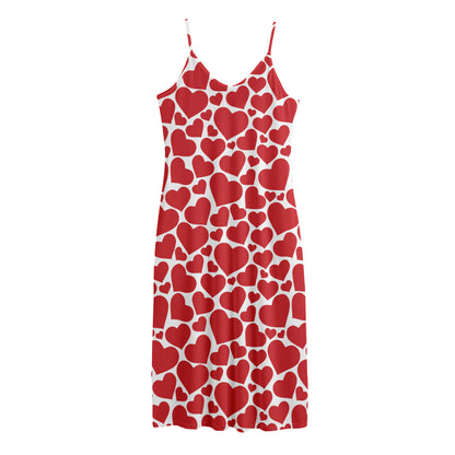 Red And White Heart Pattern Print Jersey Midi Cami Dress
