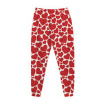Red And White Heart Pattern Print Jogger Pants