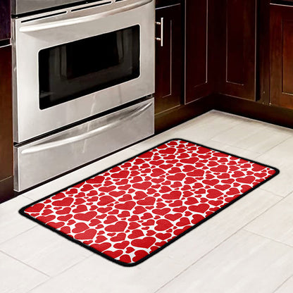 Red And White Heart Pattern Print Kitchen Mat