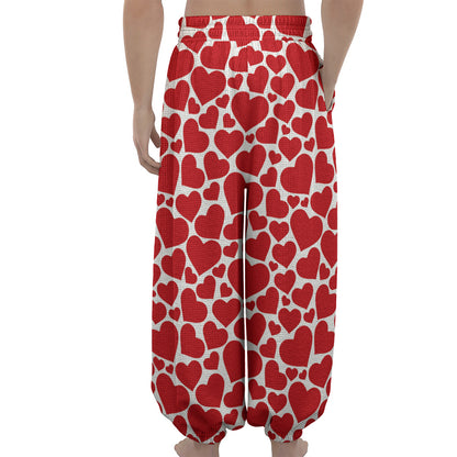 Red And White Heart Pattern Print Lantern Pants