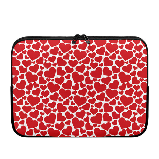 Red And White Heart Pattern Print Laptop Sleeve