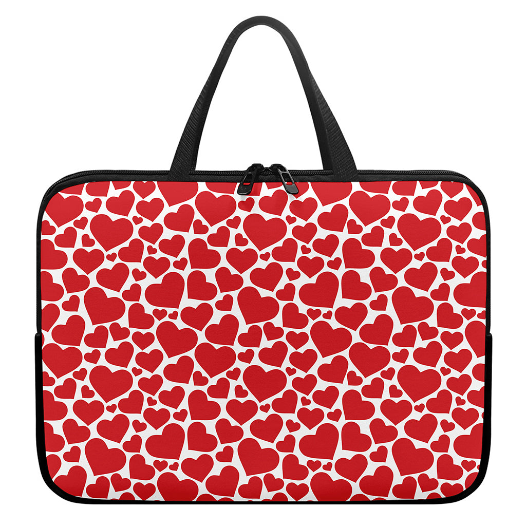 Red And White Heart Pattern Print Laptop Sleeve With Handle