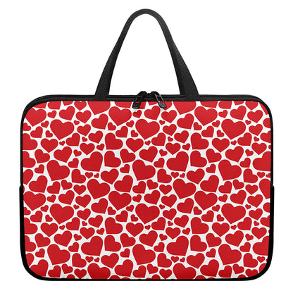 Red And White Heart Pattern Print Laptop Sleeve With Handle