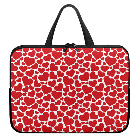Red And White Heart Pattern Print Laptop Sleeve With Handle
