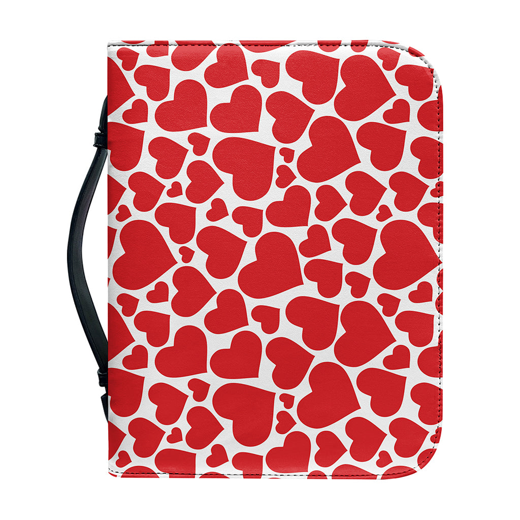Red And White Heart Pattern Print Leather Bible Cover