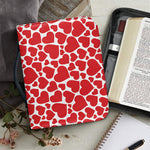 Red And White Heart Pattern Print Leather Bible Cover