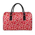 Red And White Heart Pattern Print Leather Duffel Bag