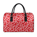 Red And White Heart Pattern Print Leather Duffle Bag