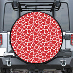 Red And White Heart Pattern Print Leather Spare Tire Cover