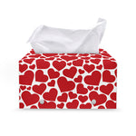 Red And White Heart Pattern Print Leather Tissue Box Cover