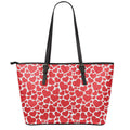 Red And White Heart Pattern Print Leather Tote Bag With Zipper