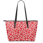 Red And White Heart Pattern Print Leather Tote Bag