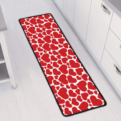 Red And White Heart Pattern Print Long Kitchen Mat