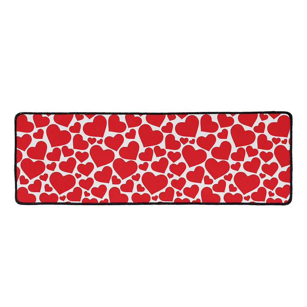 Red And White Heart Pattern Print Long Kitchen Mat