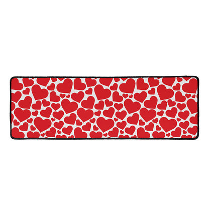 Red And White Heart Pattern Print Long Kitchen Mat