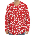 Red And White Heart Pattern Print Long Sleeve Baseball Jersey