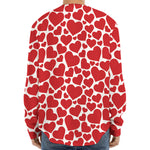 Red And White Heart Pattern Print Long Sleeve Baseball Jersey