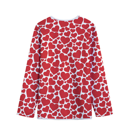 Red And White Heart Pattern Print Long Sleeve Short Coat