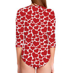 Red And White Heart Pattern Print Long Sleeve Swimsuit