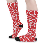 Red And White Heart Pattern Print Long Socks