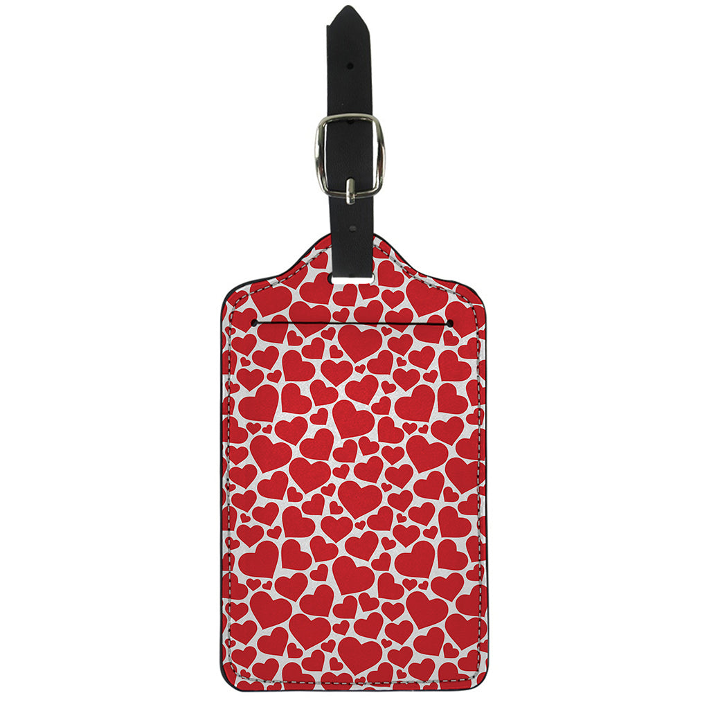 Red And White Heart Pattern Print Luggage Tag