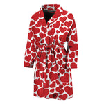 Red And White Heart Pattern Print Men's Bathrobe