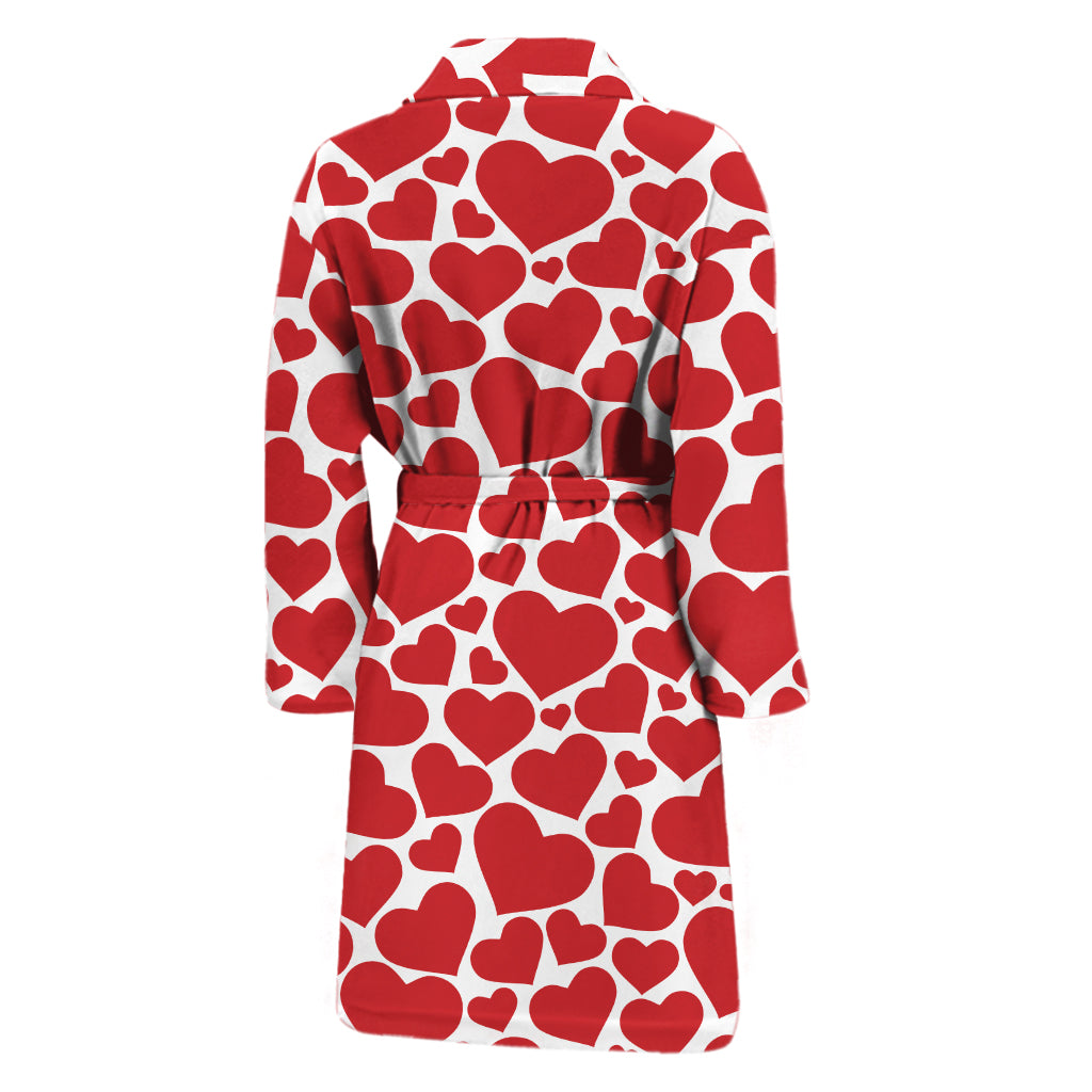 Red And White Heart Pattern Print Men's Bathrobe