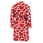 Red And White Heart Pattern Print Men's Bathrobe