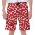 Red And White Heart Pattern Print Men's Beach Shorts