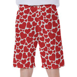 Red And White Heart Pattern Print Men's Beach Shorts