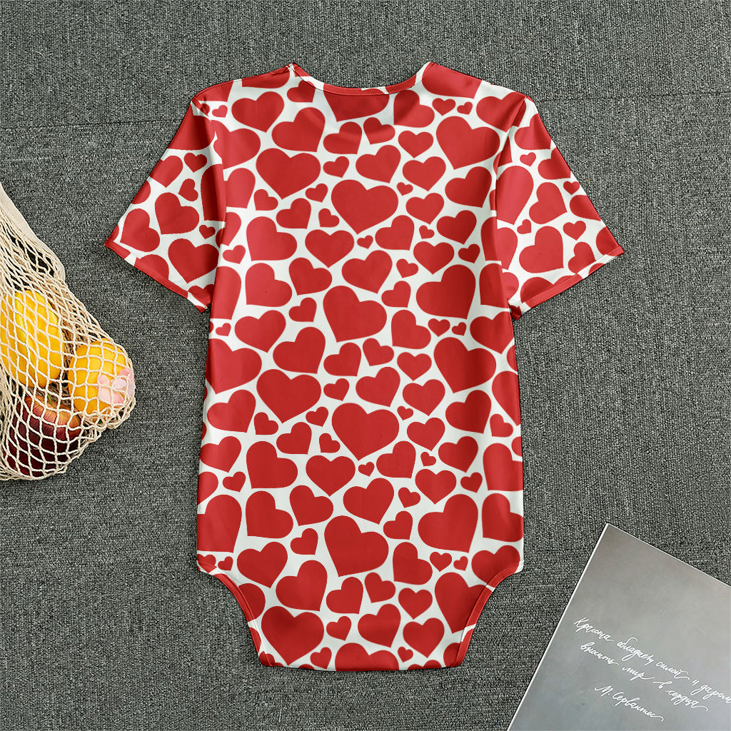 Red And White Heart Pattern Print Men's Bodysuit
