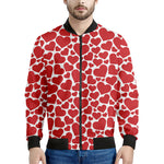 Red And White Heart Pattern Print Men's Bomber Jacket