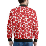 Red And White Heart Pattern Print Men's Bomber Jacket