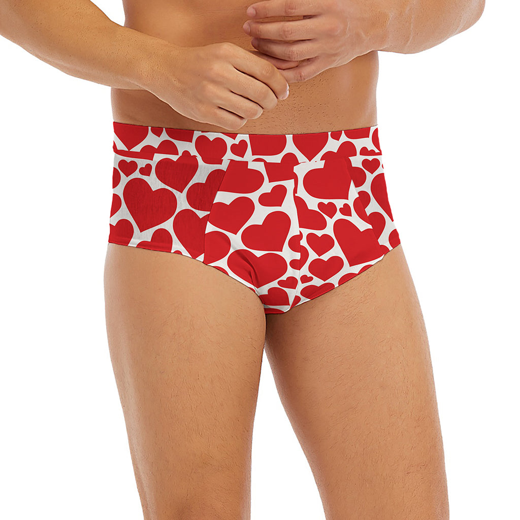 Red And White Heart Pattern Print Men's Briefs