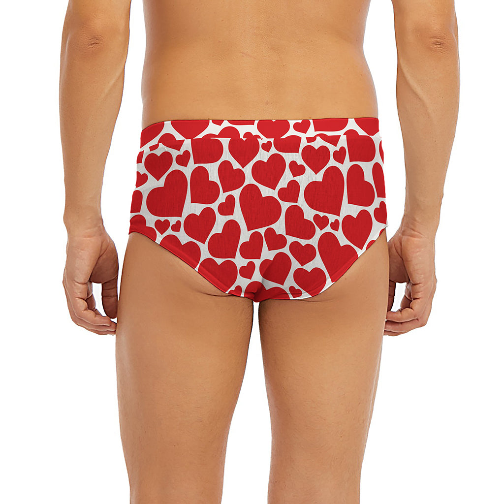 Red And White Heart Pattern Print Men's Briefs