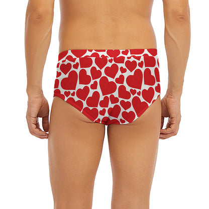 Red And White Heart Pattern Print Men's Briefs